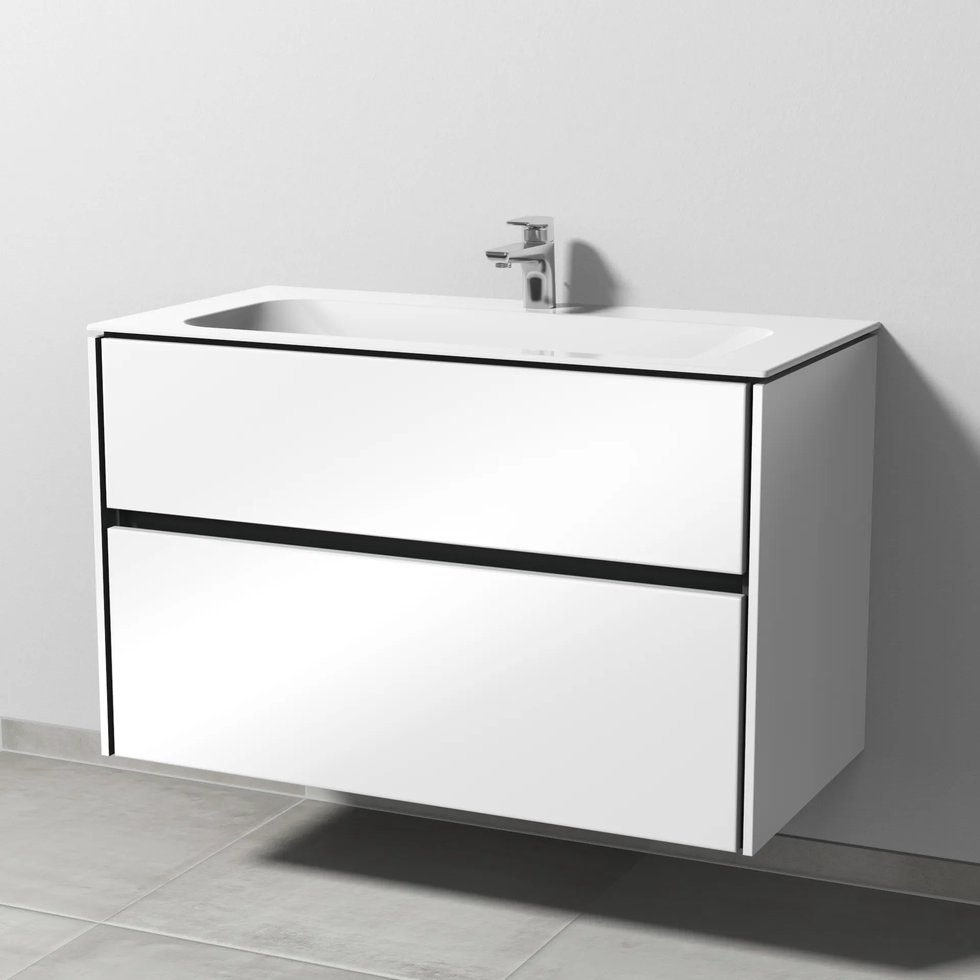 Keramik-Waschtisch-Set mit Waschtischunterschrank „Twiga“ 99 × 50 × 61 cm in Weiß (glanz), ohne Beleuchtung, mit Hahnlochbohrung Keramik-Waschtisch-Set mit Waschtischunterschrank „Twiga“ 99 × 50 × 61 cm in Weiß (glanz), ohne Beleuchtung, mit Hahnlochbohrung