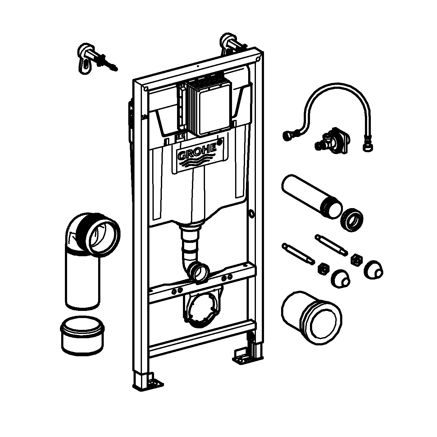 Wand-WC-Element Rapid SL 38536_1, 1,13 m Bauhöhe, für Vorwand- oder Ständerwandmontage, mit Wandwinkeln