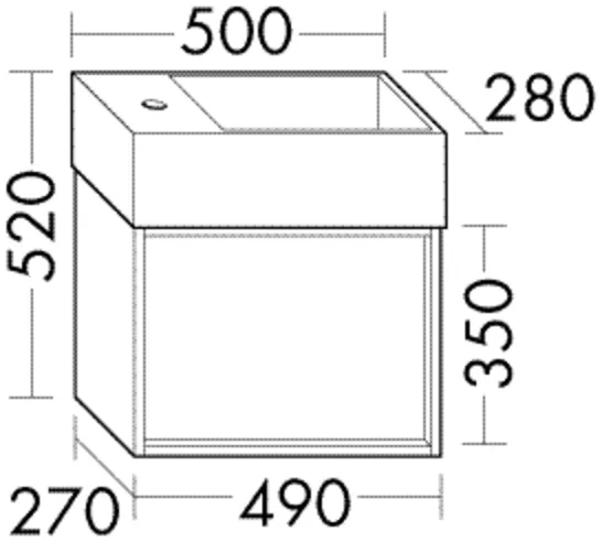 Mineralguss-Waschtisch inkl. Waschtischunterschrank Uomo, 330x245 mm Becken, 130 mm Muldentiefe, 500x280x520 mm, burgbad