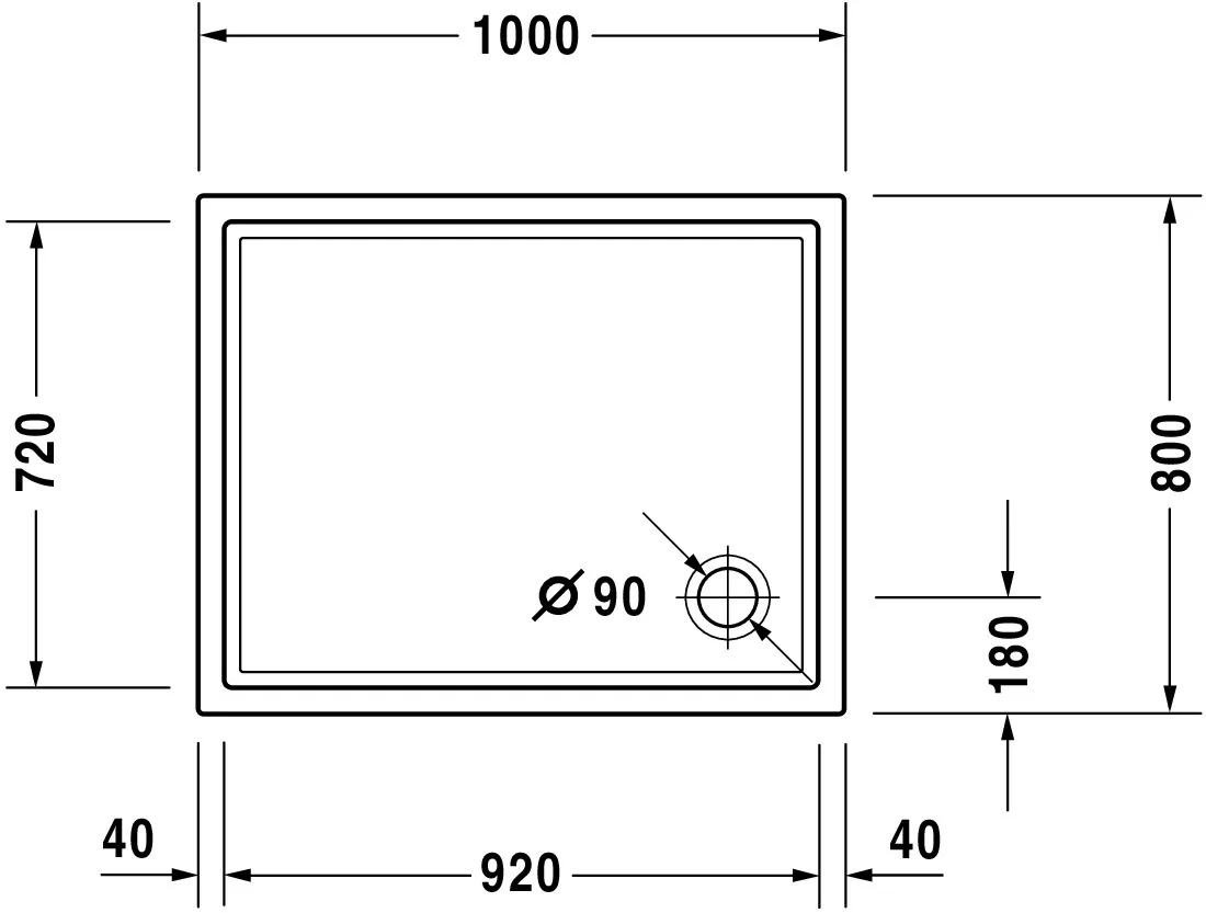 Duravit rechteck Duschwanne „Starck Slimline“ 100 × 80 cm ohne Antislip