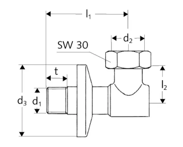 Wasserzähler-Anschlussbogen, Schubrosette Ø 54 mm, DN 15 G 1/2 AG, DN 20 G 3/4 IG, chrom