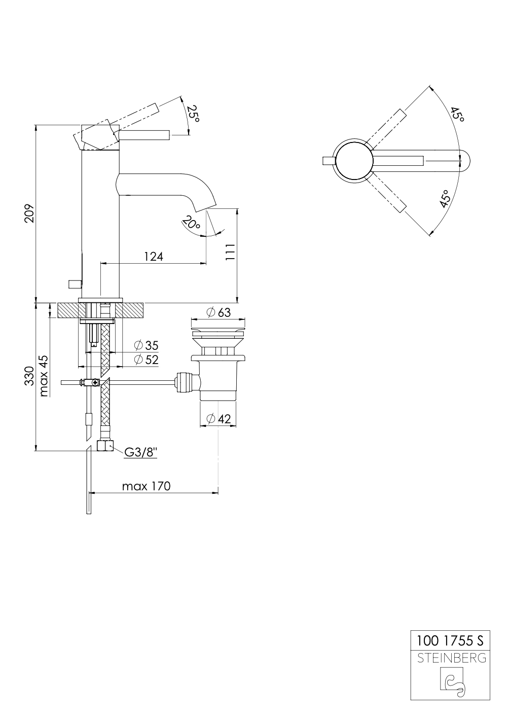 Serie 100 Waschtisch-Einhebelmischbatterie mit Ablaufgarnitur, Ausladung: 12,8 cm Serie 100 Waschtisch-Einhebelmischbatterie mit Ablaufgarnitur, Ausladung: 12,8 cm