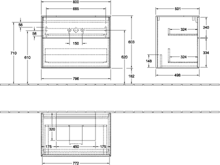 Villeroy & Boch Waschtischunterschrank „Finion“ für Schrankwaschtisch 80 × 60,3 × 50,1 cm 2 Schubladen, für Waschtischposition mittig