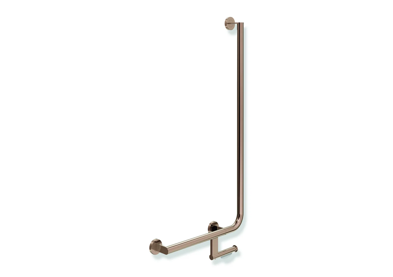 HEWI Winkelgriff System 900 mit WC-Papierrollenhalter, Edelstahl PVD Kupfer glänzend, Ausführung links, waagerechte Länge 500 mm, senkrechte Länge