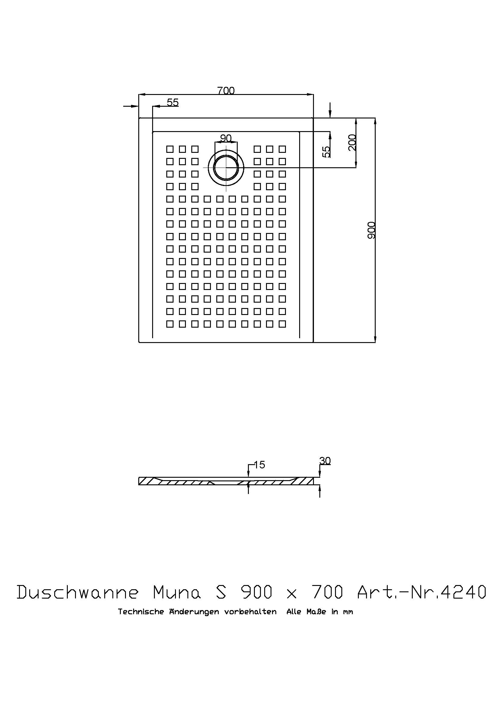Duschwanne „Muna S“ Rechteck 90 × 70 cm in Weiß