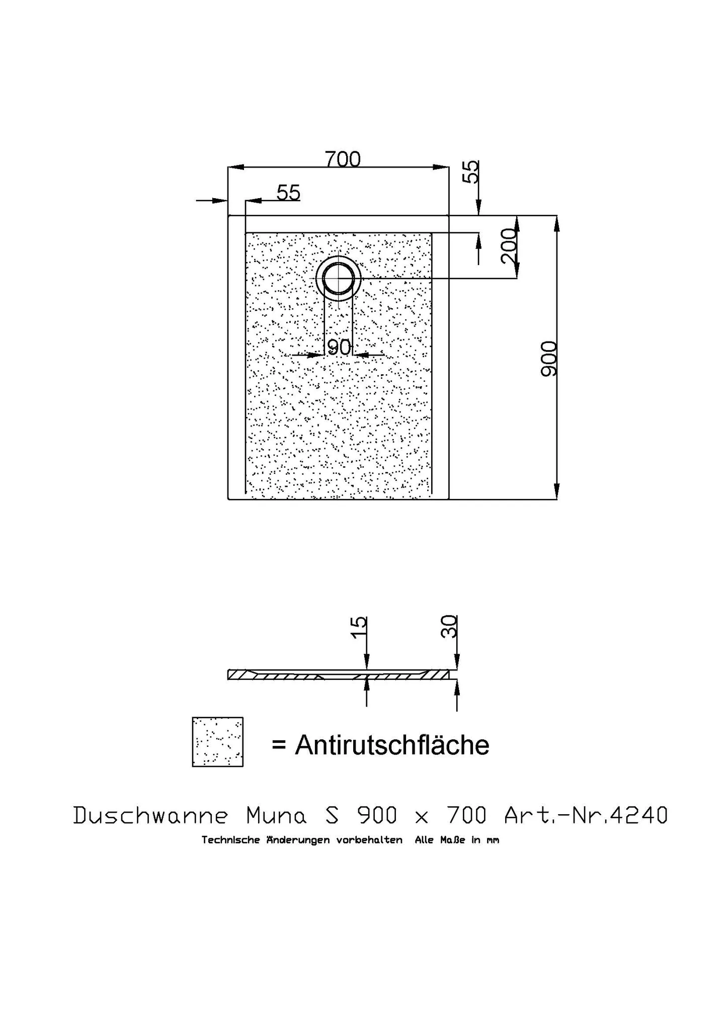 Hoesch Muna S Duschwanne Mineralguss Solique, Schiefergrau, 900x700x30mm Hoesch Muna S Duschwanne Mineralguss Solique, Schiefergrau, 900x700x30mm