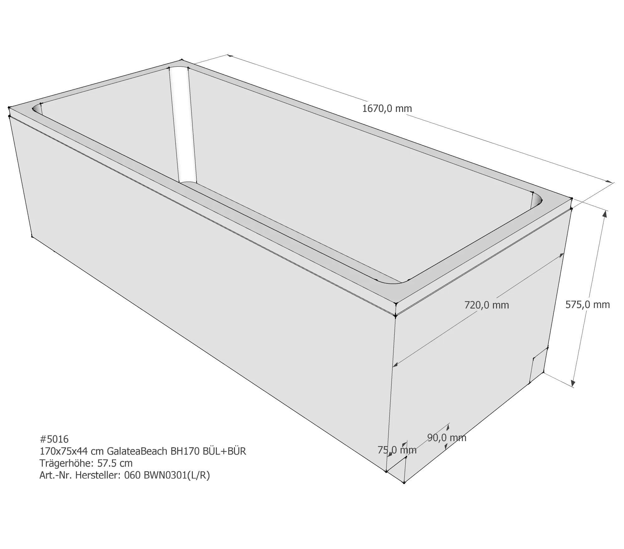 Badewannenträger für Galatea ~Beach BH 170 170 × 75 × 44 cm Badewannenträger für Galatea ~Beach BH 170 170 × 75 × 44 cm