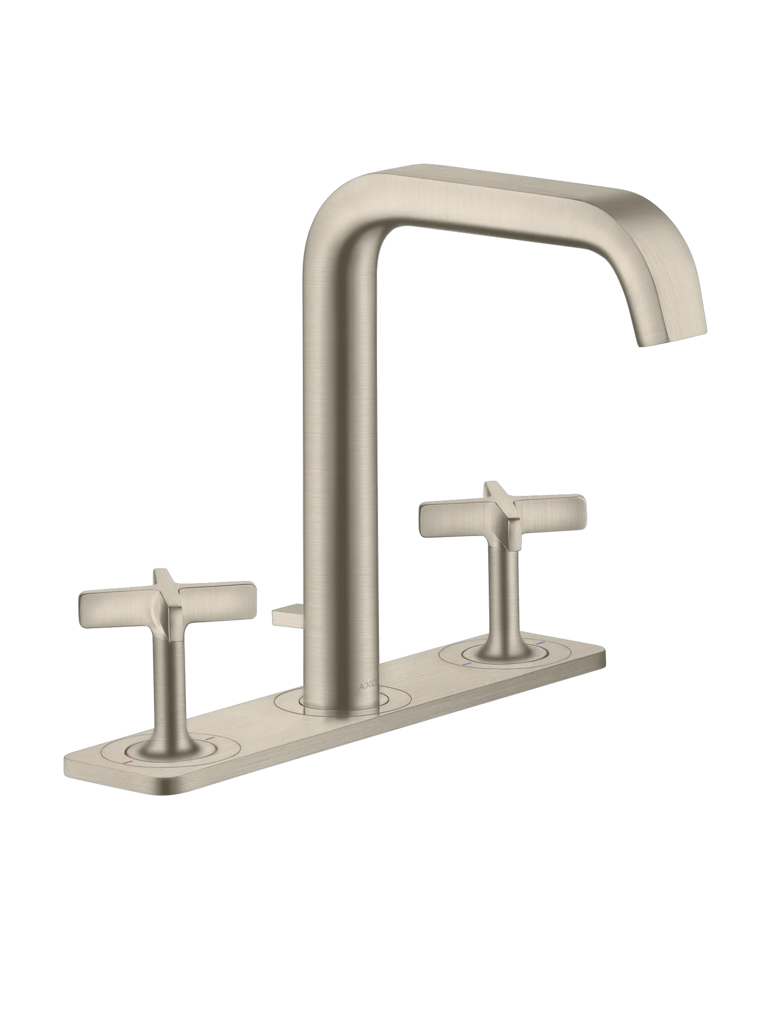 Hansgrohe AXOR Citterio E 3-Loch Waschtischarmatur 170 mit Platte und Zugstangen-Ablaufgarnitur, Brushed Nickel