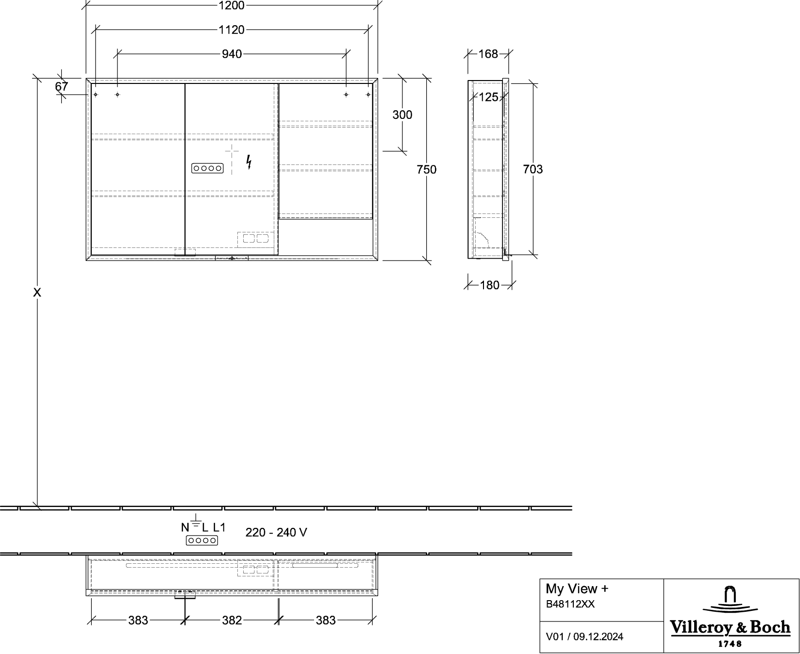 Villeroy & Boch Aufputz-Spiegelschrank My View+ Arizona Oak 1200x750x168 mm mit Beleuchtung und Absenkautomatik