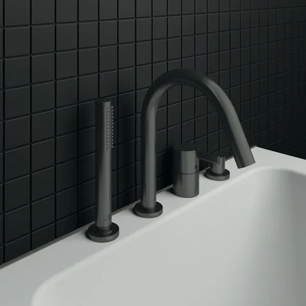 Ideal Standard Joy Armaturen JOY Atelier Collections Joy Arm 4-Loch Wannenrandarmatur mit Auslauf Stab-Handbrause Umsteller Magnetic Grey