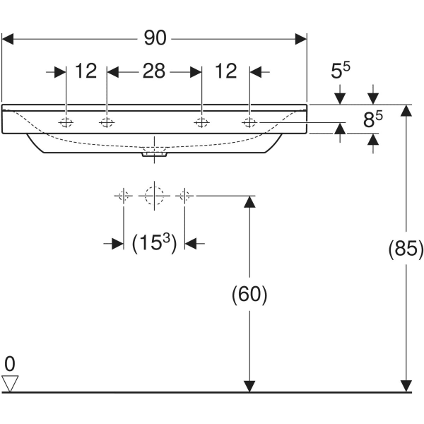 Wandwaschtisch „Xeno2“, rechteckig, mittig 90 × 48 cm in weiß alpin mit KeraTect® Wandwaschtisch „Xeno2“, rechteckig, mittig 90 × 48 cm in weiß alpin mit KeraTect®