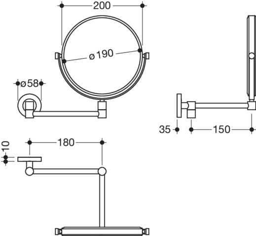 HEWI Kosmetikspiegel PG87, rund, unbeleuchtet, zweiseitig verspiegelt, drehbar, 3-fache Vergrößerung, Spiegeldurchmesser 200 mm HEWI Kosmetikspiegel PG87, rund, unbeleuchtet, zweiseitig verspiegelt, drehbar, 3-fache Vergrößerung, Spiegeldurchmesser 200 mm