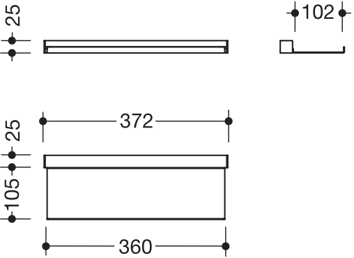 HEWI Ablage pulverbeschichtet in 37,2 × 2,5 × 13 cm