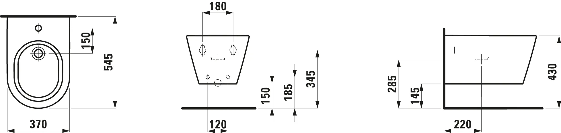 Wandbidet Kartell • 545x370 1 Hahnloch ohne seitliches Loch für Wasseranschluss weiß Wandbidet Kartell • 545x370 1 Hahnloch ohne seitliches Loch für Wasseranschluss weiß