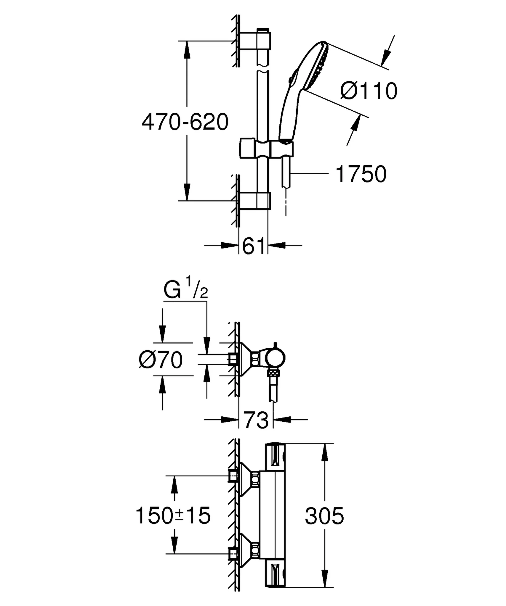 Thermostat-Brausebatterie Grohtherm 800 34565_2, mit Tempesta Brausestangenset 600mm, 2 Strahlarten: Rain/Jet, chrom Thermostat-Brausebatterie Grohtherm 800 34565_2, mit Tempesta Brausestangenset 600mm, 2 Strahlarten: Rain/Jet, chrom