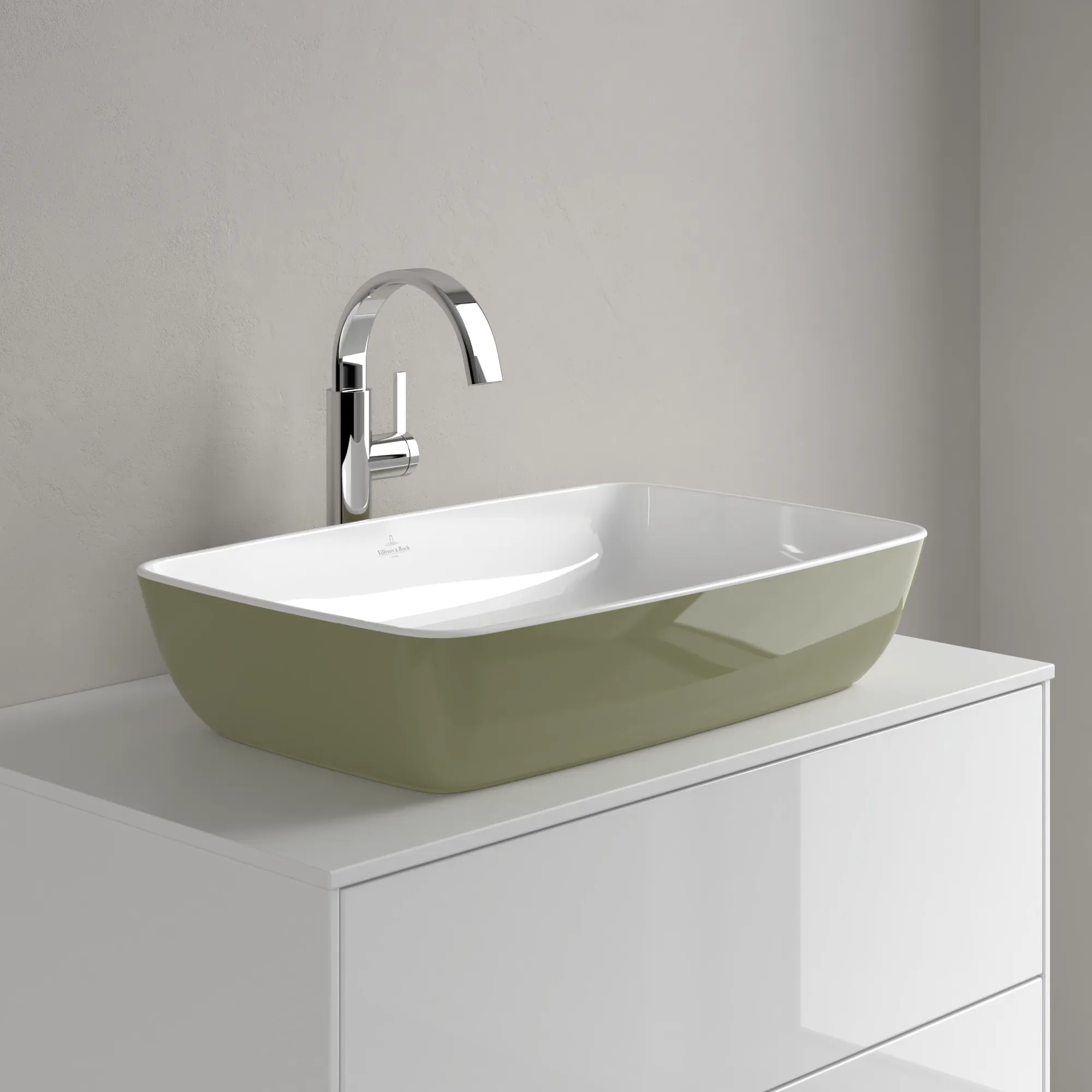 Villeroy & Boch Aufsatzwaschtisch aus TitanCeram „Artis“ 580 × 385 × 130 mm in Sage Green