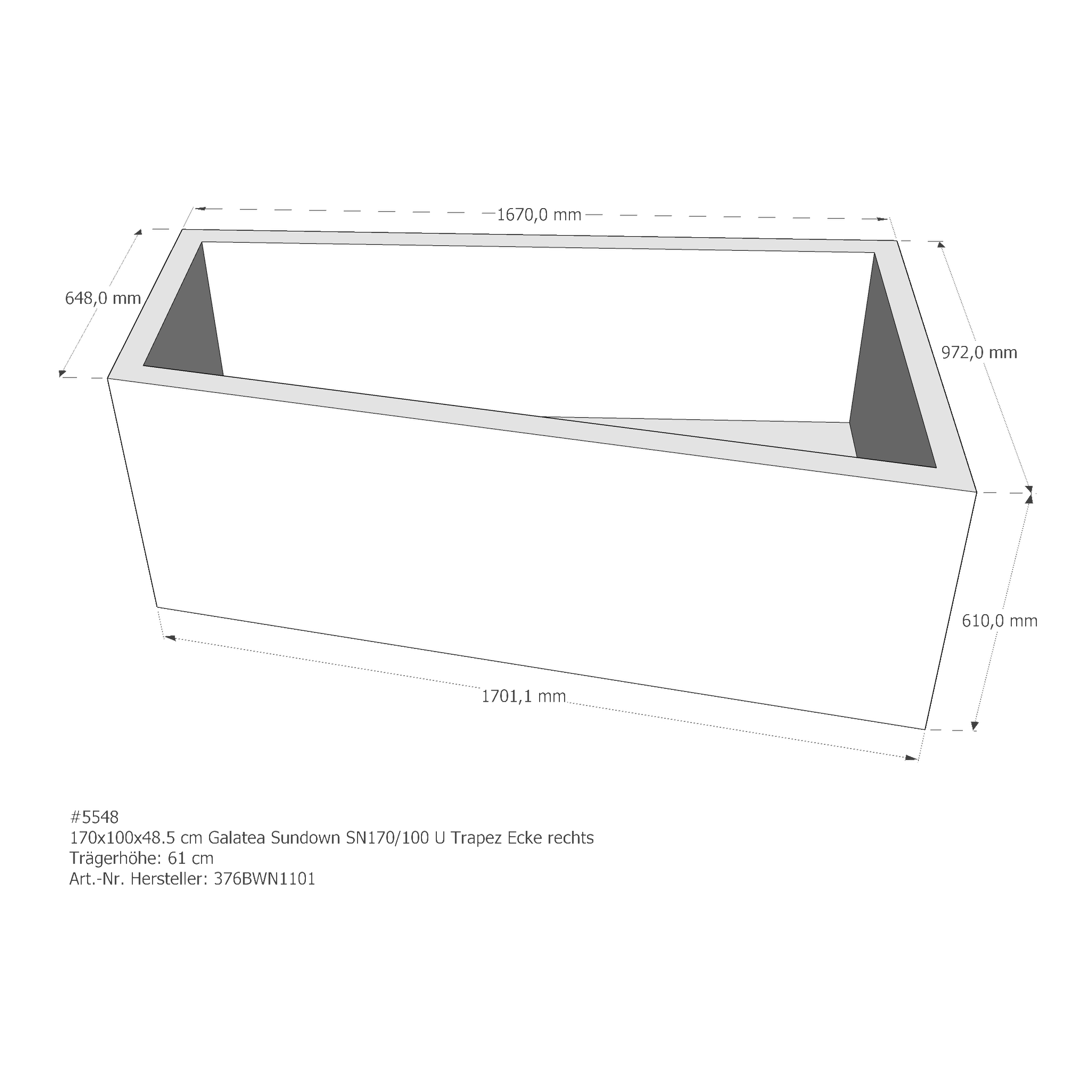 Badewannenträger für Galatea ~Sun SN 170/100 U rechts rechts 170 × 100 × 48,5 cm Badewannenträger für Galatea ~Sun SN 170/100 U rechts rechts 170 × 100 × 48,5 cm