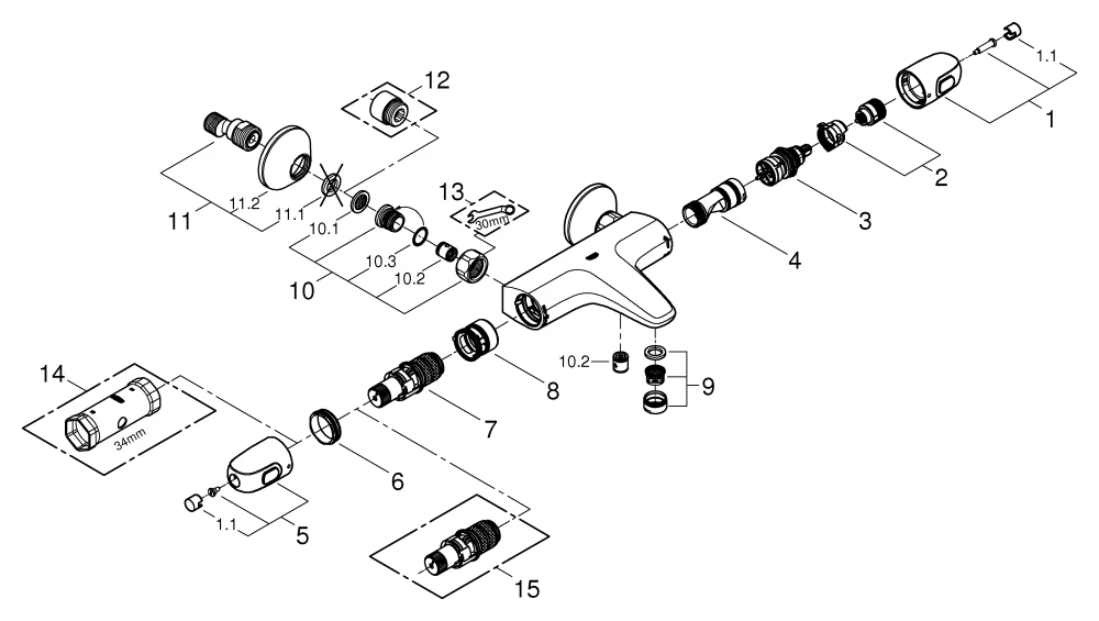 Grohe Grohtherm 1000 Thermostat-Wannenbatterie 34816_3 chrom Grohe Grohtherm 1000 Thermostat-Wannenbatterie 34816_3 chrom