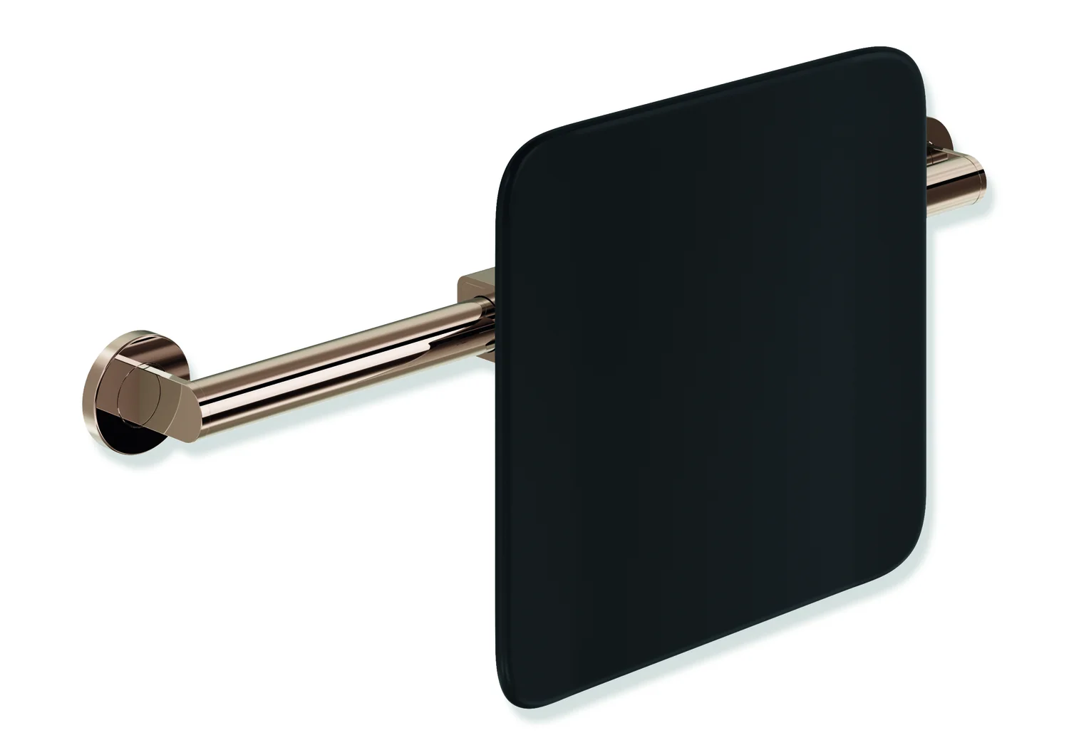 HEWI Rückensupport System 900, PVD Kupfer glänzend, Wandmontage, Achsmaß 582–682 mm, Tiefe 150 mm, Lehne schwarz