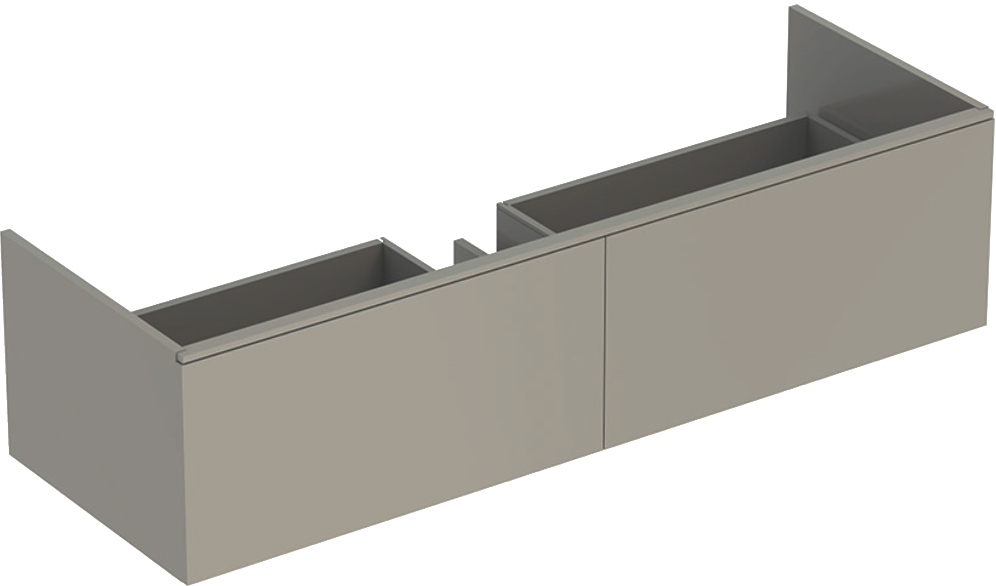 Xeno² Unterschrank für Waschtisch aus Mineralwerkstoff, mit zwei Schubladen: B=139.5cm, H=35cm, T=47.3cm, greige / lackiert matt