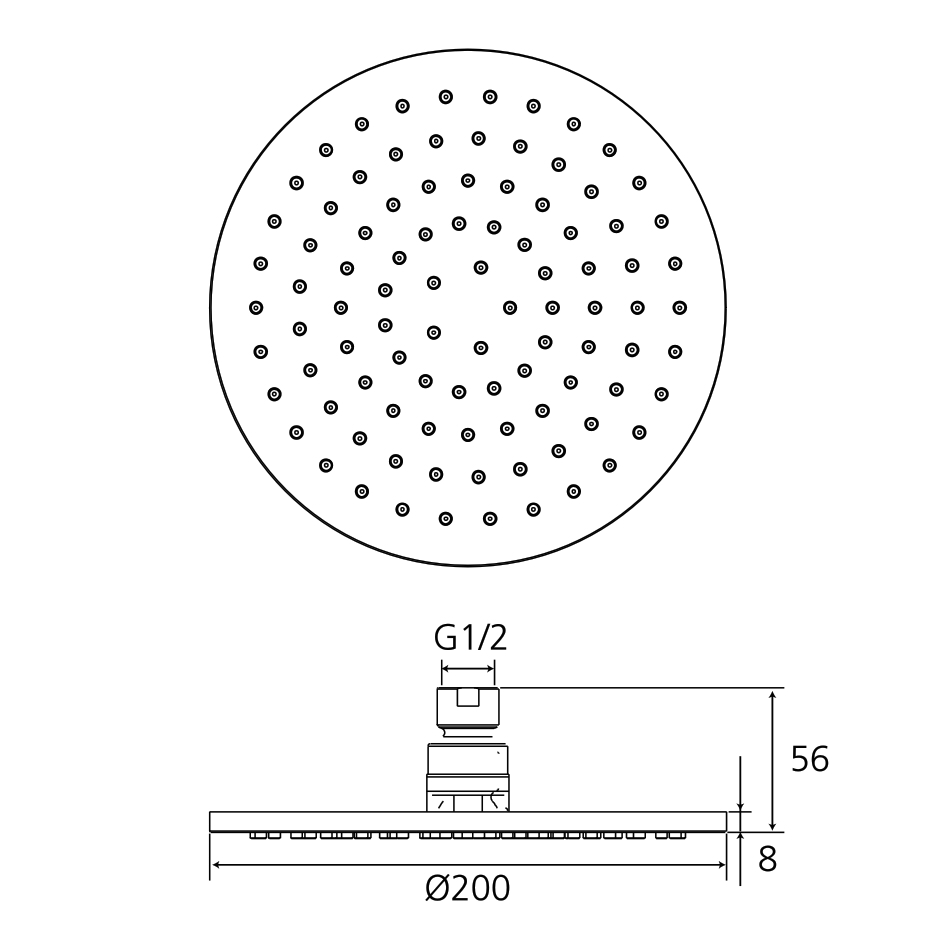 Kopfbrause AqvaDesign - rund - 200 mm Durchmesser - Höhe 7 mm - "easy-clean" - 1/2″ IG - Kugelgelenk, 45° schwenkbar - 23,9 L/min bei 3 bar - Messing-verchromt Kopfbrause AqvaDesign - rund - 200 mm Durchmesser - Höhe 7 mm - "easy-clean" - 1/2″ IG - Kugelgelenk, 45° schwenkbar - 23,9 L/min bei 3 bar - Messing-verchromt
