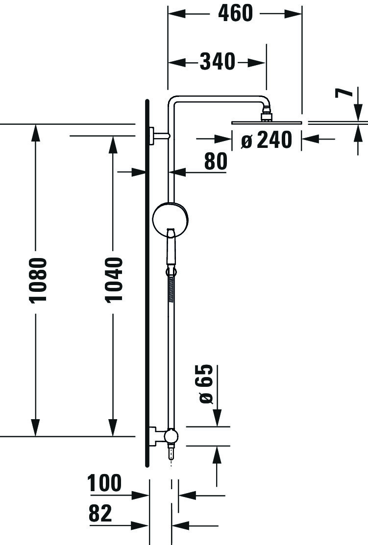 C.1 Shower System mit Brause- thermostat,Höhe 1200 Auslauf340 mm
