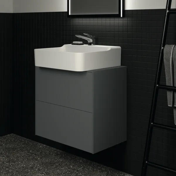Waschtischplatte Conca, aus Keramik, 602x373x6mm, Marmor Noir Desir