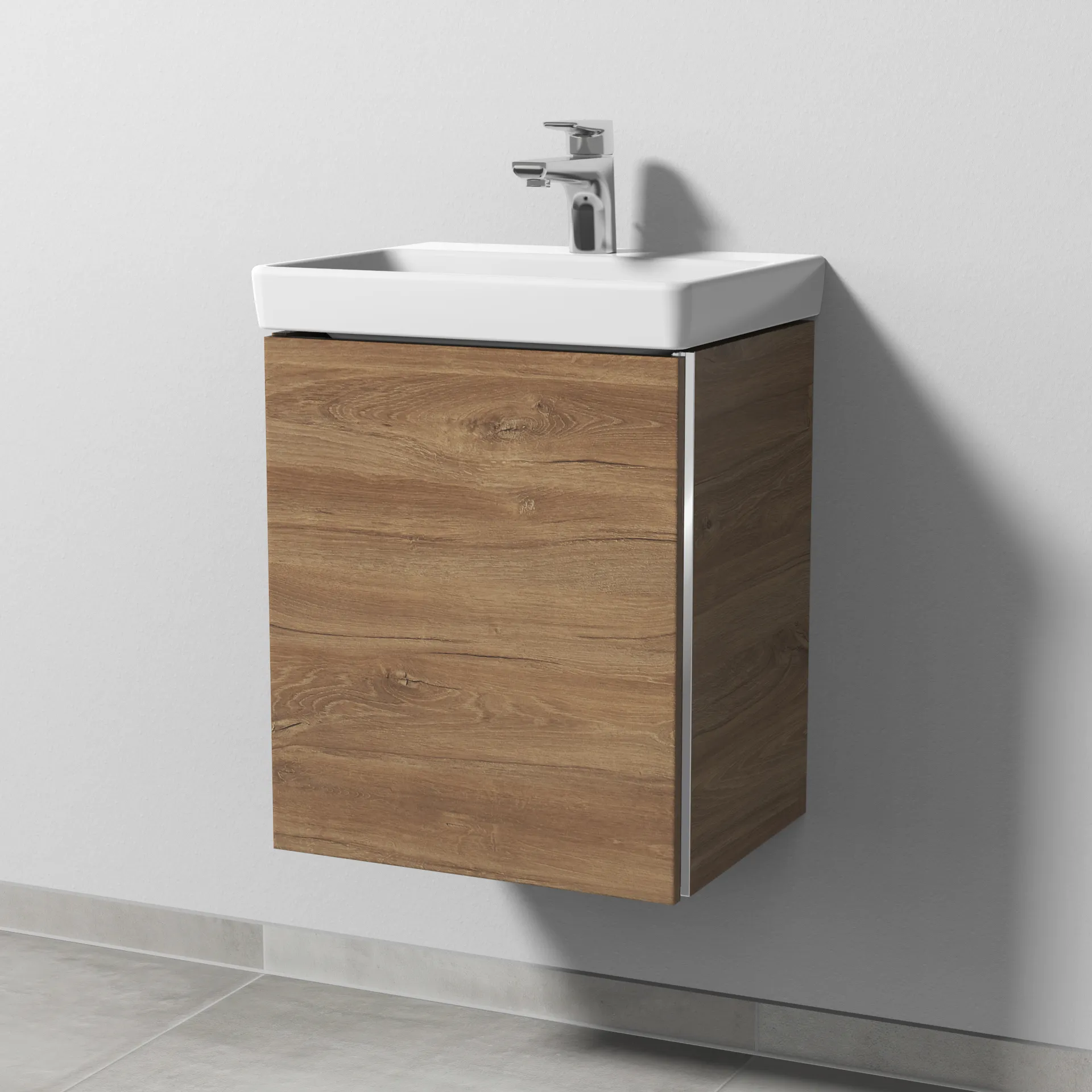 Sanipa Waschtischunterschrank „3way“ passend zu Keramik-Waschtische Avento von Villeroy & Boch 430 × 510 × 352 mm in Eiche Kansas, Anschlag links