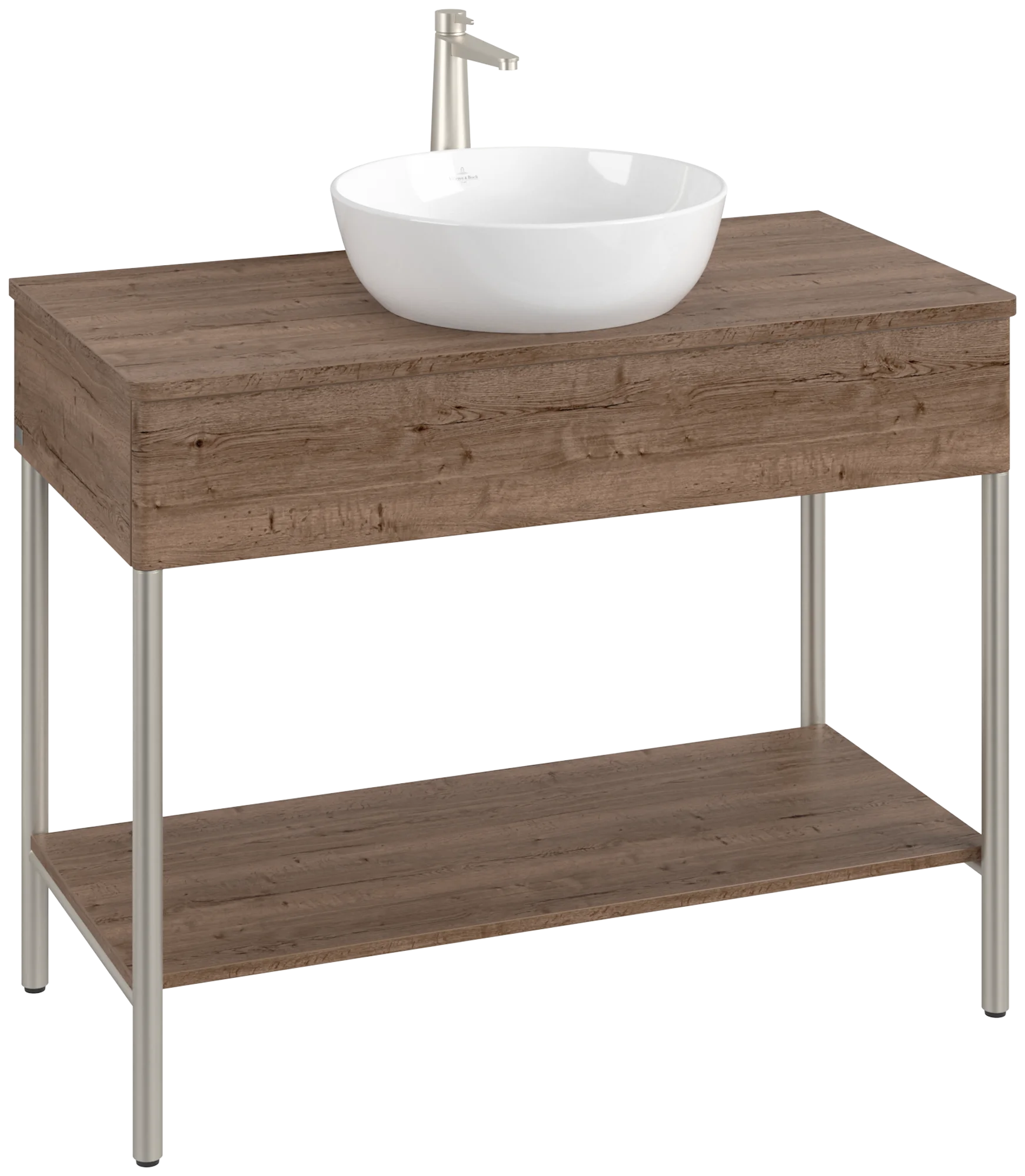 Villeroy & Boch Waschbeckenunterschrank Artis L64050, Eckig Tobacco Oak, 1.000 x 782 x 500 mm, mit Metallgestell und Beleuchtung
