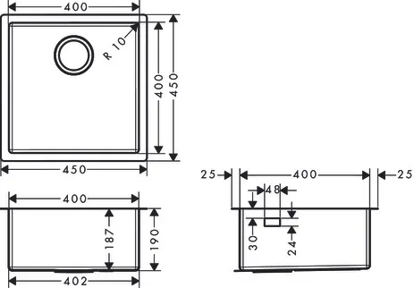 Hansgrohe S71 S719-U400 Unterbauspüle 400, Edelstahl Hansgrohe S71 S719-U400 Unterbauspüle 400, Edelstahl