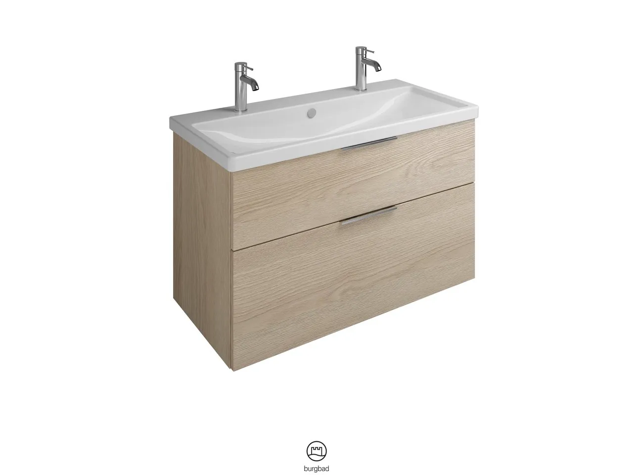 burgbad Badmöbelset Keramik-Waschtisch inkl. Waschtischunterschrank „Eqio“ 103 × 64,5 × 49 cm Griff, Schwarz Matt (230 mm), in Eiche Dekor Silber burgbad Badmöbelset Keramik-Waschtisch inkl. Waschtischunterschrank „Eqio“ 103 × 64,5 × 49 cm Griff, Schwarz Matt (230 mm), in Eiche Dekor Silber