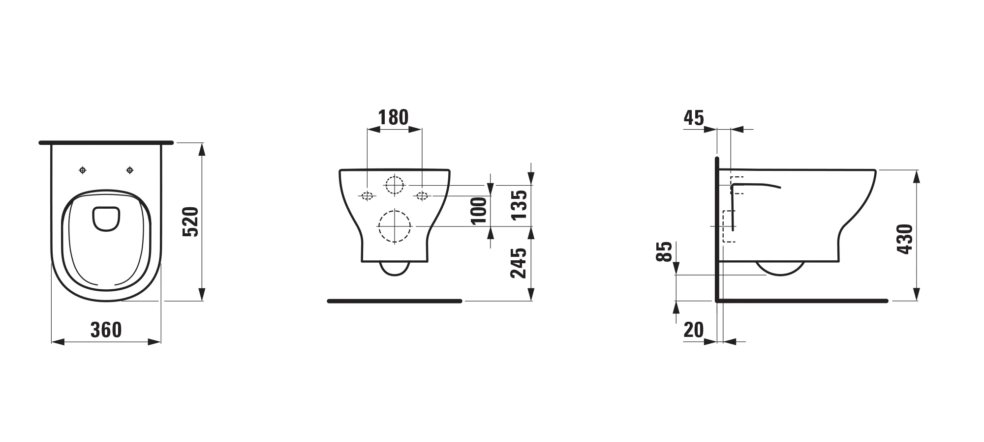 Laufen LUA Tiefspül-WC wandhängend 520x360 spülrandlos Manhattan Laufen LUA Tiefspül-WC wandhängend 520x360 spülrandlos Manhattan
