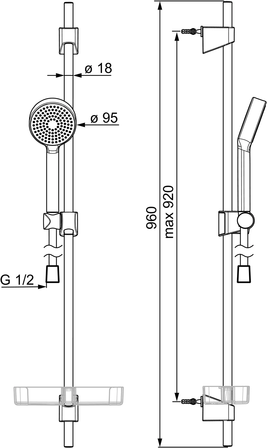 HansaBASICJET Wandstangen-Brausenset 4467 1-strahlig Chrom