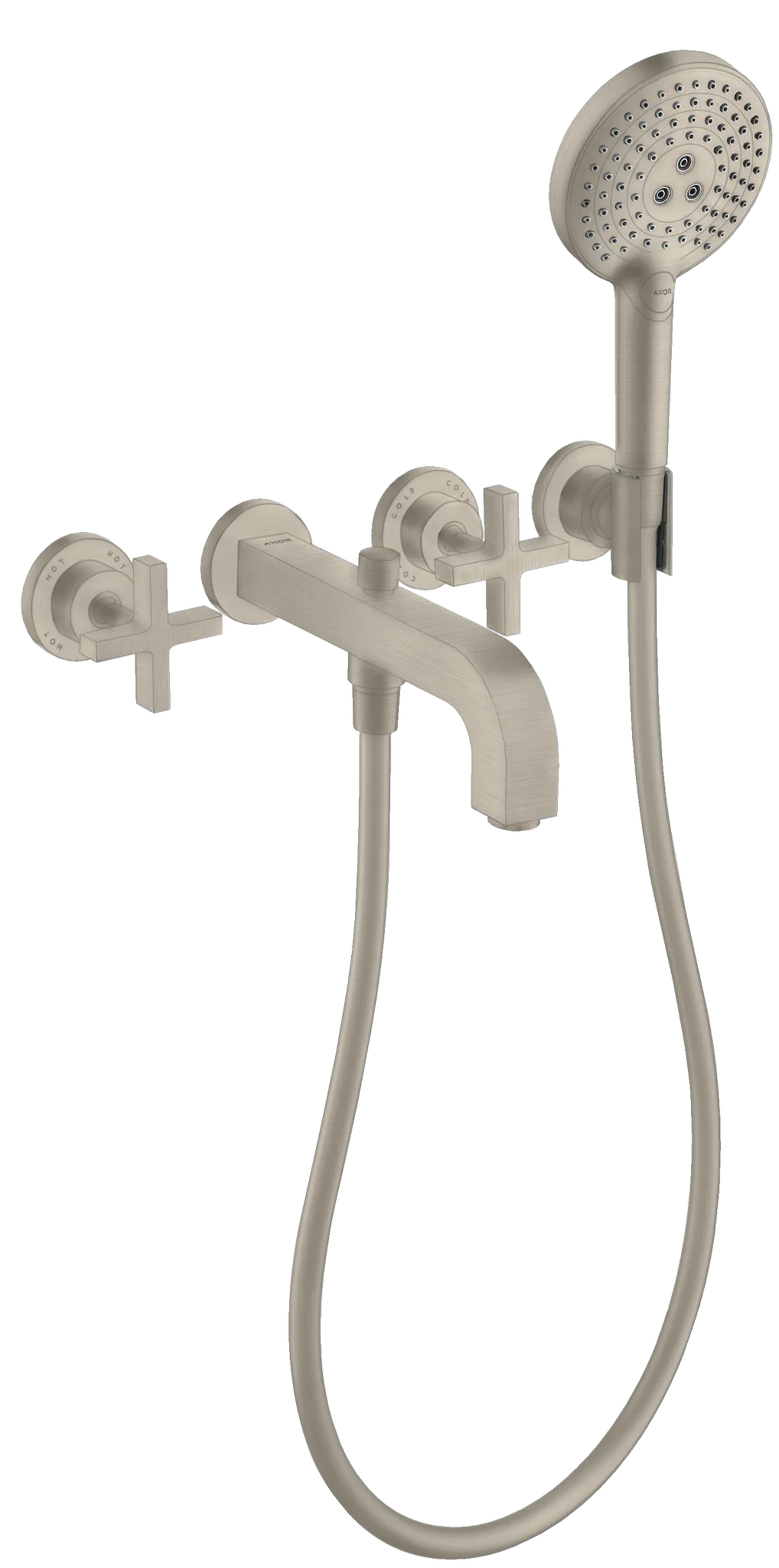 Hansgrohe AXOR Citterio 3-Loch Wannenarmatur Brushed Nickel, Ausladung 222 mm, Wandmontage Hansgrohe AXOR Citterio 3-Loch Wannenarmatur Brushed Nickel, Ausladung 222 mm, Wandmontage