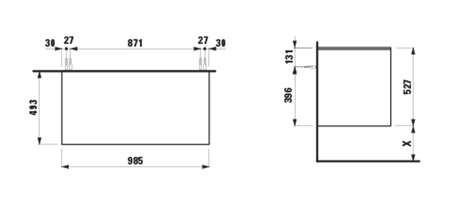 Waschtischunterbau+Waschtischplatte (Schubladenelement) LANI 493x985x527 ohne Ausschnitt Abdeckplatte 12 mm, mit 2 Schubladen integrierter Griffleiste Vollauszug und Soft-Close weiß matt Waschtischunterbau+Waschtischplatte (Schubladenelement) LANI 493x985x527 ohne Ausschnitt Abdeckplatte 12 mm, mit 2 Schubladen integrierter Griffleiste Vollauszug und Soft-Close weiß matt