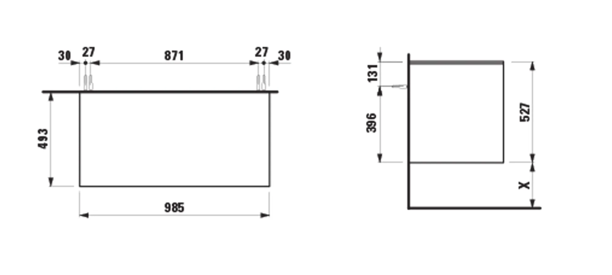 Laufen Waschtischunterbau+Waschtischplatte (Schubladenelement) LANI 493x985x527 ohne Ausschnitt Abdeckplatte 12 mm, mit 2 Schubladen integrierter Griffleiste Vollauszug und Soft-Close wildeiche Laufen Waschtischunterbau+Waschtischplatte (Schubladenelement) LANI 493x985x527 ohne Ausschnitt Abdeckplatte 12 mm, mit 2 Schubladen integrierter Griffleiste Vollauszug und Soft-Close wildeiche