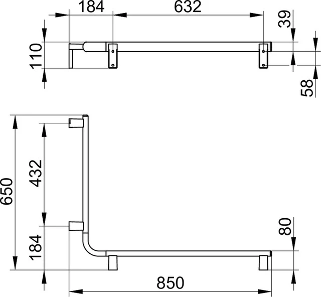 AXESS 35011378602 Dusch- und Wannenhandlauf links 800 / 600 mm schwarz matt