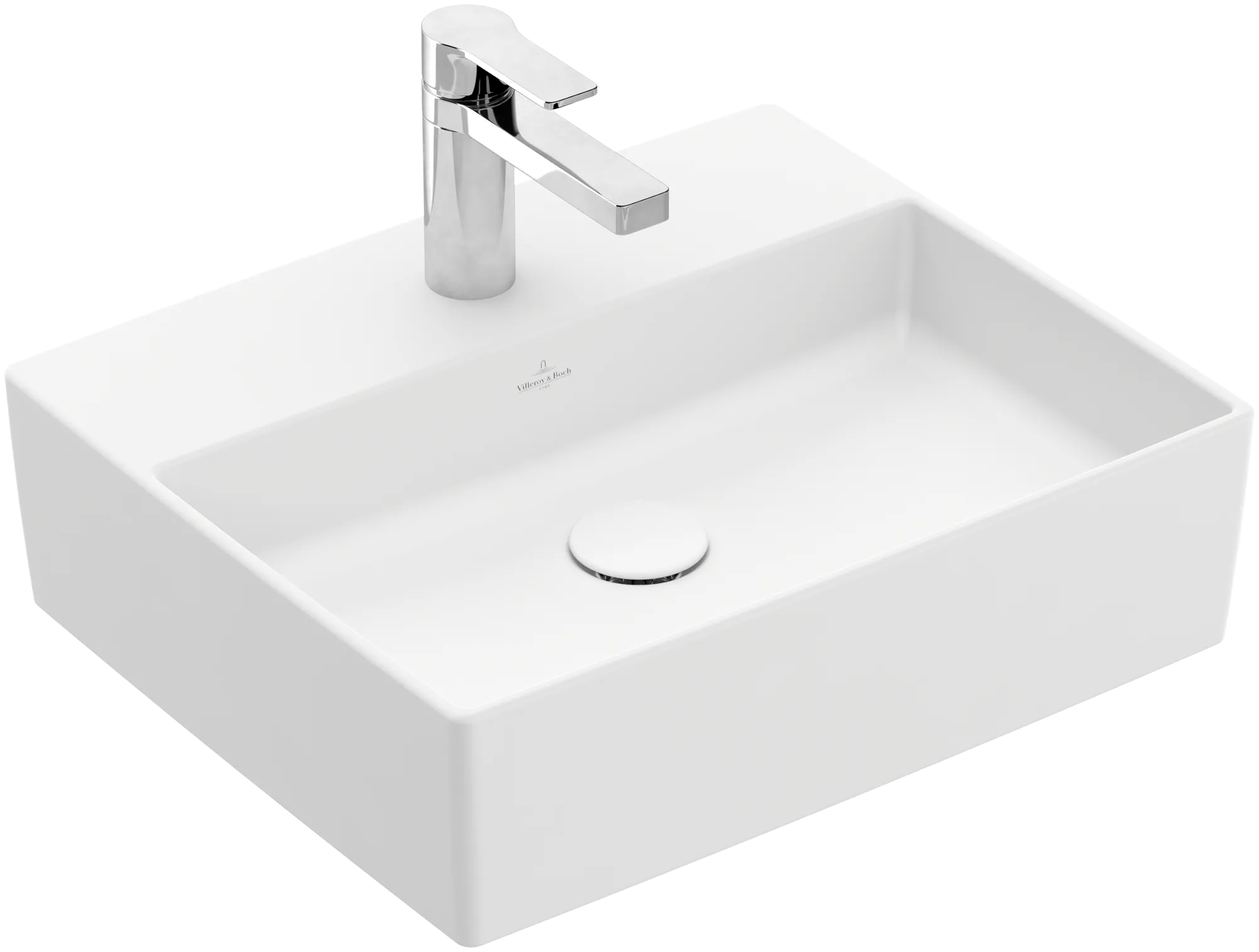 Villeroy & Boch Aufsatzwaschtisch aus TitanCeram „Memento 2.0“ 498 × 420 × 139 mm, mit Hahnlochbohrung, Hahnlochposition mittig in Stone White