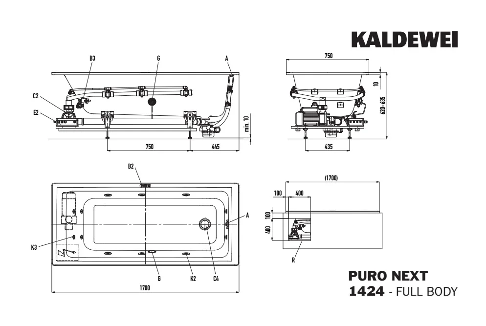 Kaldewei PURO NEXT Badewanne, 1700x750 mm, FULL BODY Whirlsystem, alpinweiß Kaldewei PURO NEXT Badewanne, 1700x750 mm, FULL BODY Whirlsystem, alpinweiß