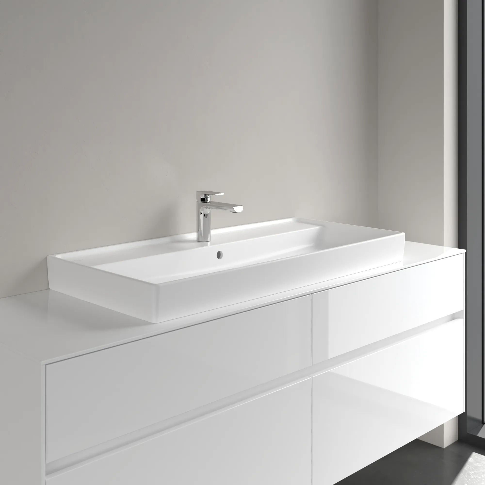 Villeroy & Boch Schrankwaschtisch aus TitanCeram geschliffen „Collaro“ 1000 × 470 × 160 mm, mit Hahnlochbohrung, Hahnlochposition mittig in Stone White