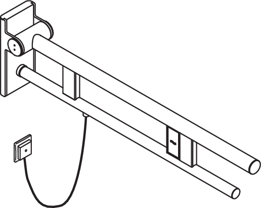 Stützklappgriff Duo, Design A des Systems 900, Edelstahl, PVD, Ausladung 750 mm, mit Spülauslösung (E-Ausführung), Ausführung links, in Farbe CK (messing glänzend)