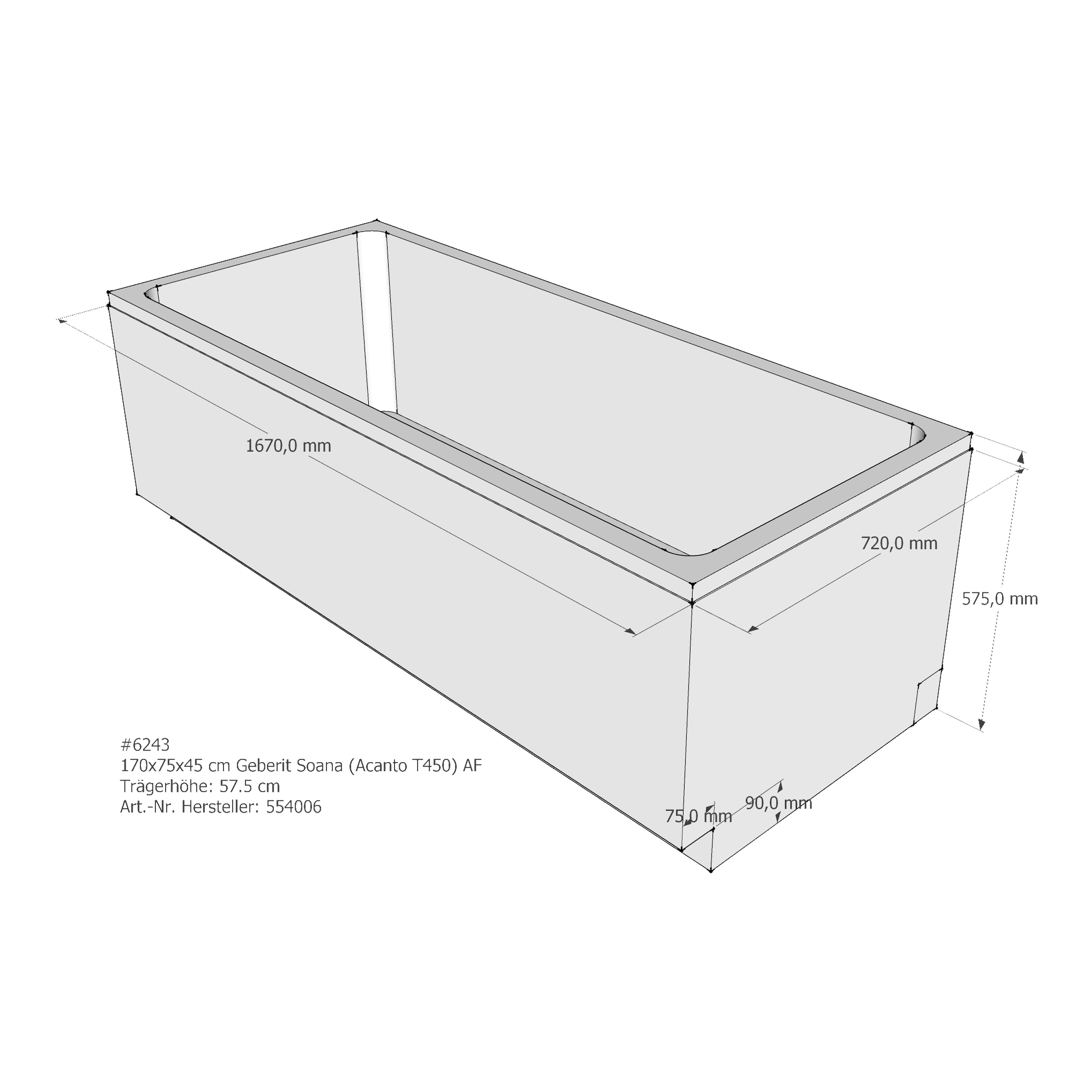 Badewannenträger für Geberit Soana (Acanto T450) 170 × 75 × 45 cm Badewannenträger für Geberit Soana (Acanto T450) 170 × 75 × 45 cm