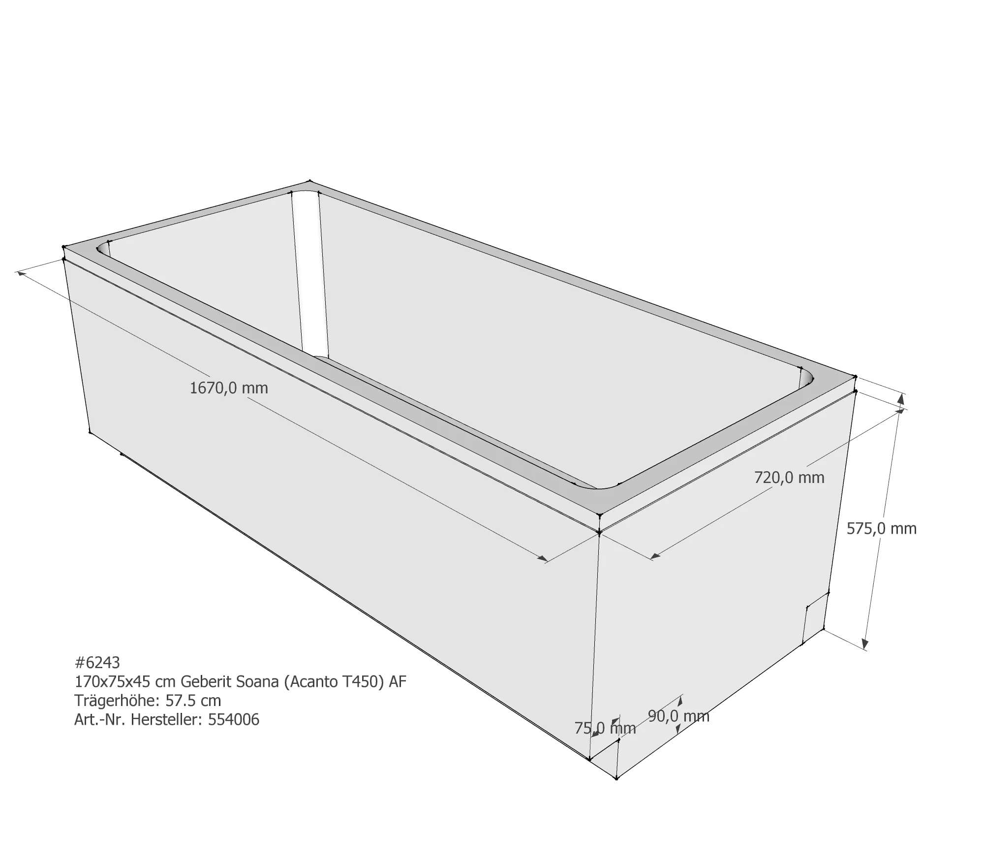 Badewannenträger für Geberit Soana (Acanto T450) 170 × 75 × 45 cm Badewannenträger für Geberit Soana (Acanto T450) 170 × 75 × 45 cm