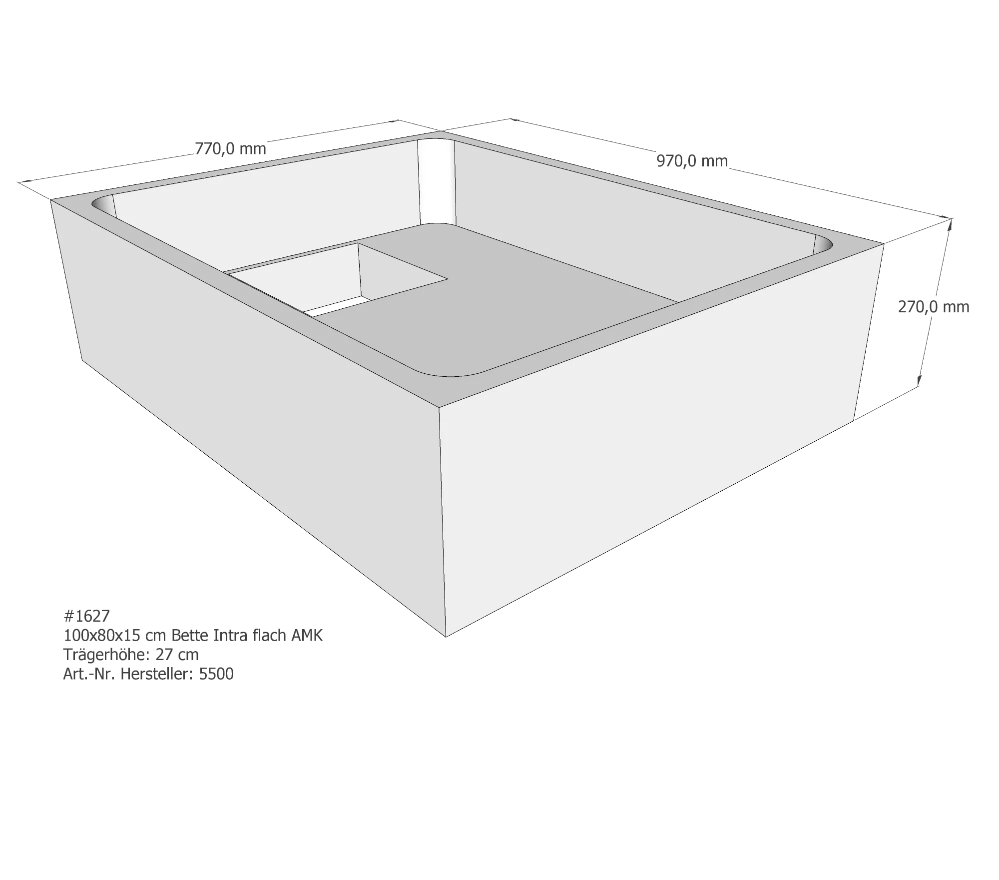 Duschwannenträger für Bette Quinta (flach/Intra) 100 × 80 × 15 cm Breite: 80 cm / Länge: 100 cm