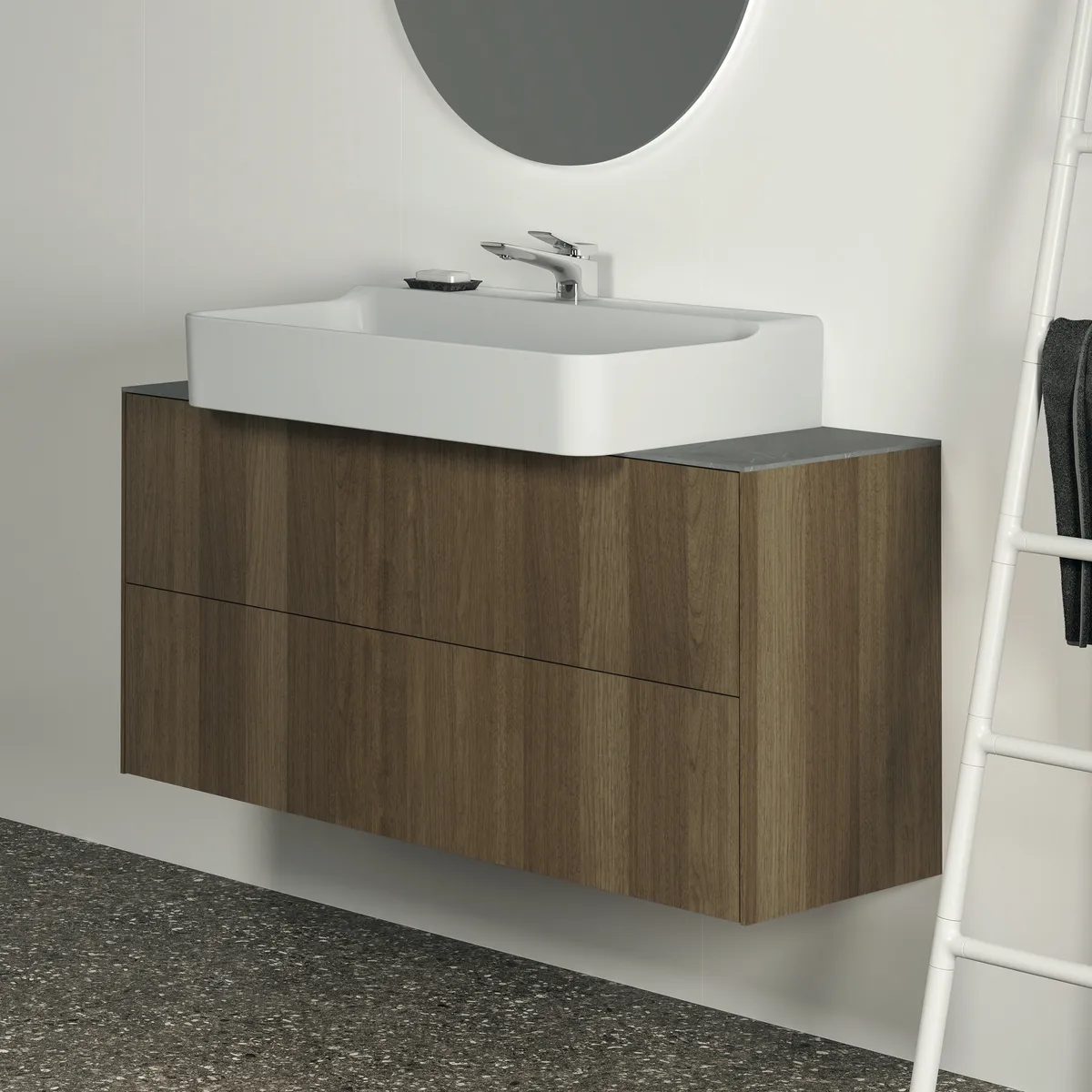 Waschtischplatte Conca, aus Keramik, 1202x373x6mm, Marmor Noir Desir