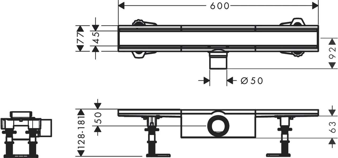 RainDrain Compact Komplettset Duschrinne 600 für Standardinstallation Edelstahl gebürstet