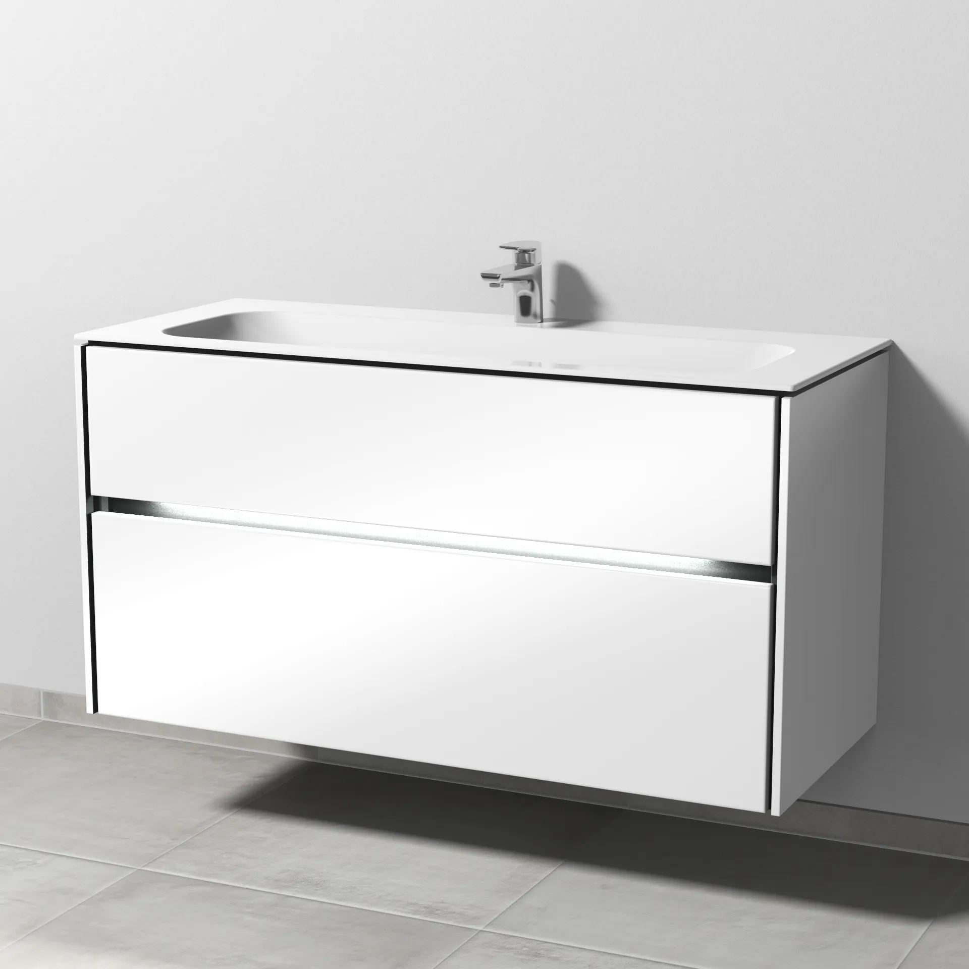 Keramik-Waschtisch-Set mit Waschtischunterschrank „Twiga“ 119 × 50 × 61 cm in Weiß (glanz), mit Hahnlochbohrung, mit Beleuchtung Keramik-Waschtisch-Set mit Waschtischunterschrank „Twiga“ 119 × 50 × 61 cm in Weiß (glanz), mit Hahnlochbohrung, mit Beleuchtung