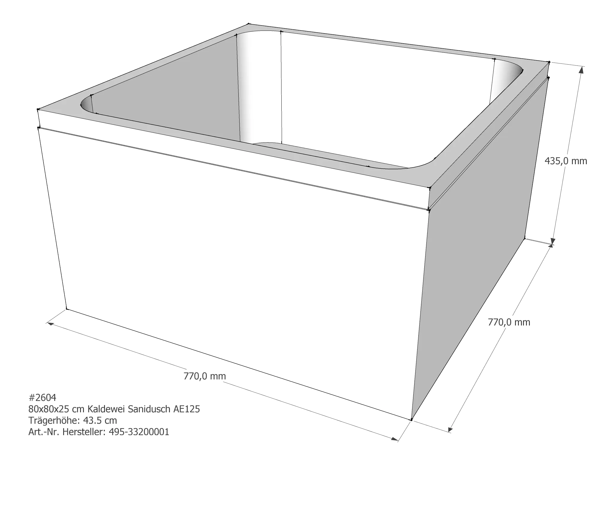 Duschwannenträger für Kaldewei Sanidusch 80 × 80 × 25 cm Breite: 80 cm / Länge: 80 cm