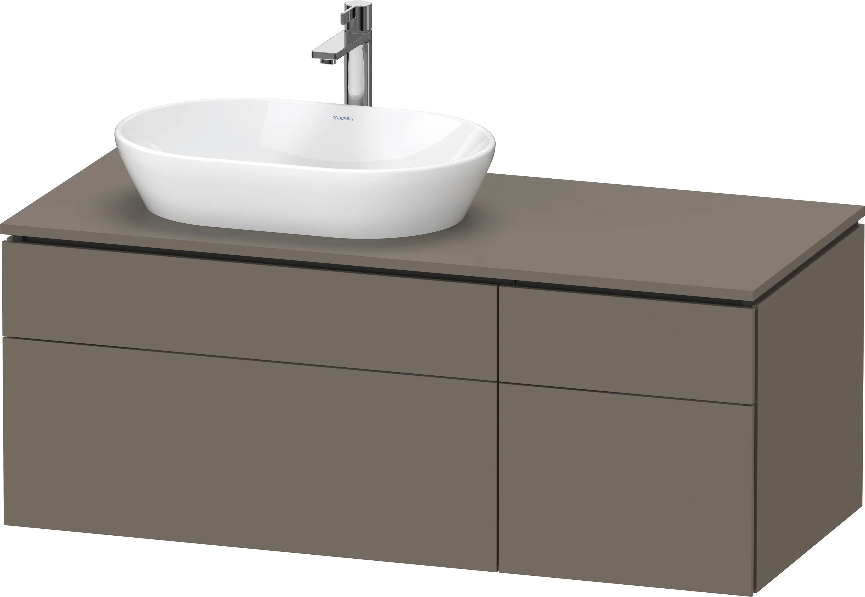 Duravit Waschtischunterschrank wandhängend „L-Cube“ 122 × 48,2 × 55 cm Flannel Grey Seidenmatt, links Duravit Waschtischunterschrank wandhängend „L-Cube“ 122 × 48,2 × 55 cm Flannel Grey Seidenmatt, links