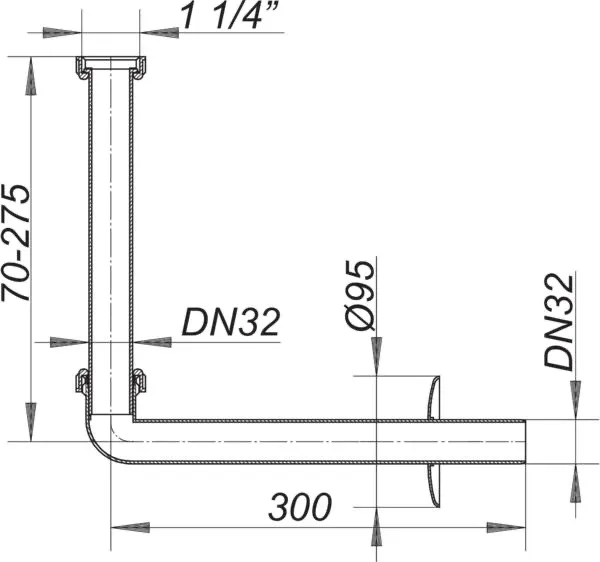Anschluss-Bogen 321, weiß mit Tauchrohr, 1 1/4″ x DN 32 Anschluss-Bogen 321, weiß mit Tauchrohr, 1 1/4″ x DN 32